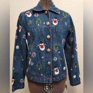 Northcrest Blue Denim Jacket with Festive Embroidery